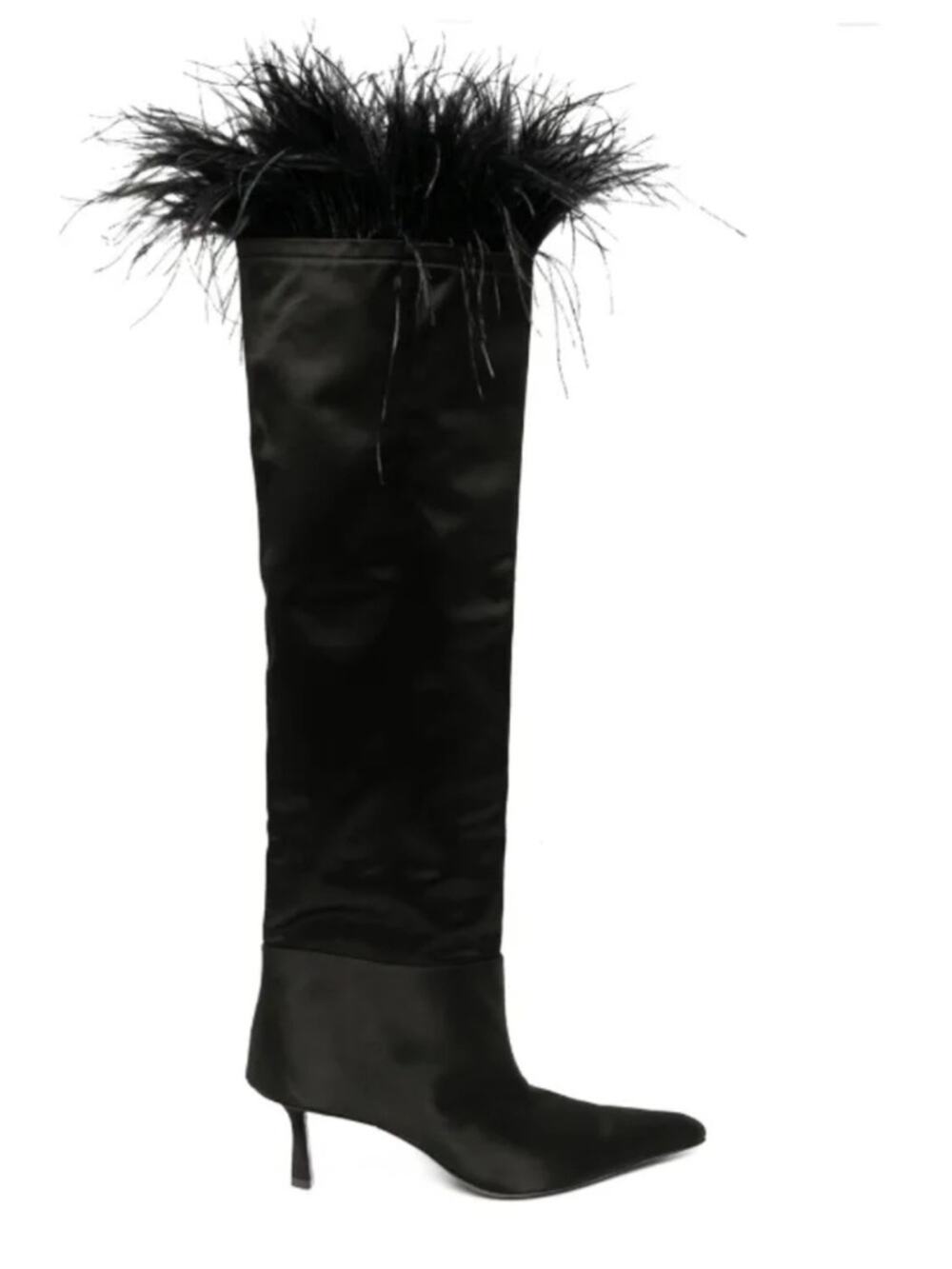 Alexander Wang Viola feather-trim satin boots‎ black sz 38